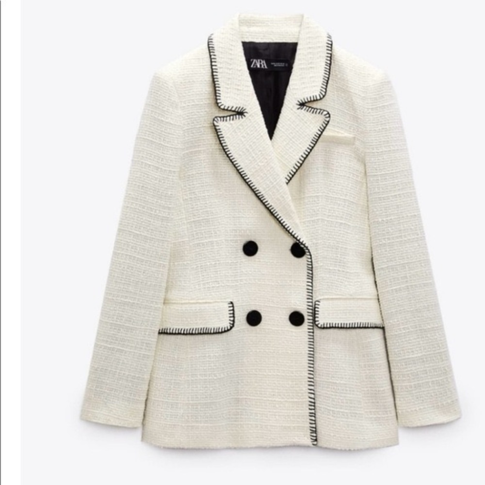 Zara Ecru Tweed Suit Blazer size S